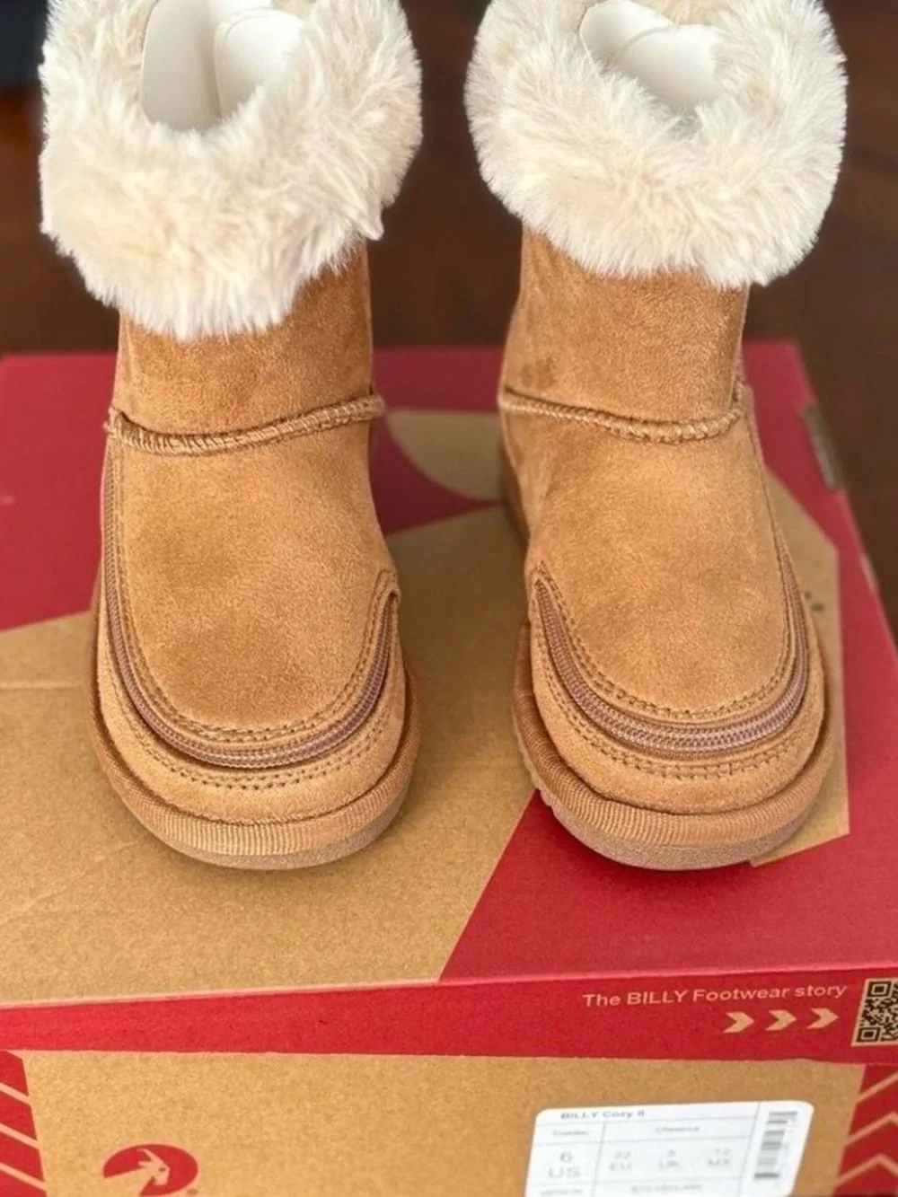 Kids Faux-Suede Winter Zip Boots with Plush Collar - Tan
